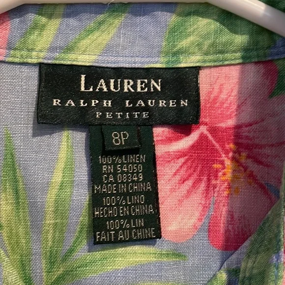 Vintage Lauren Ralph Lauren Front Tie Button Down Floral Hawaiian Shirt - Picture 6 of 10